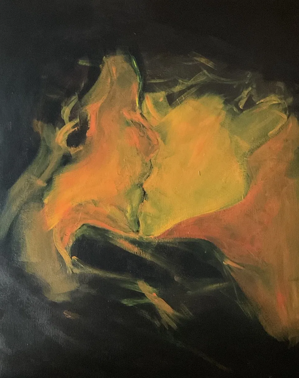 Painting where green and orange share a value shape